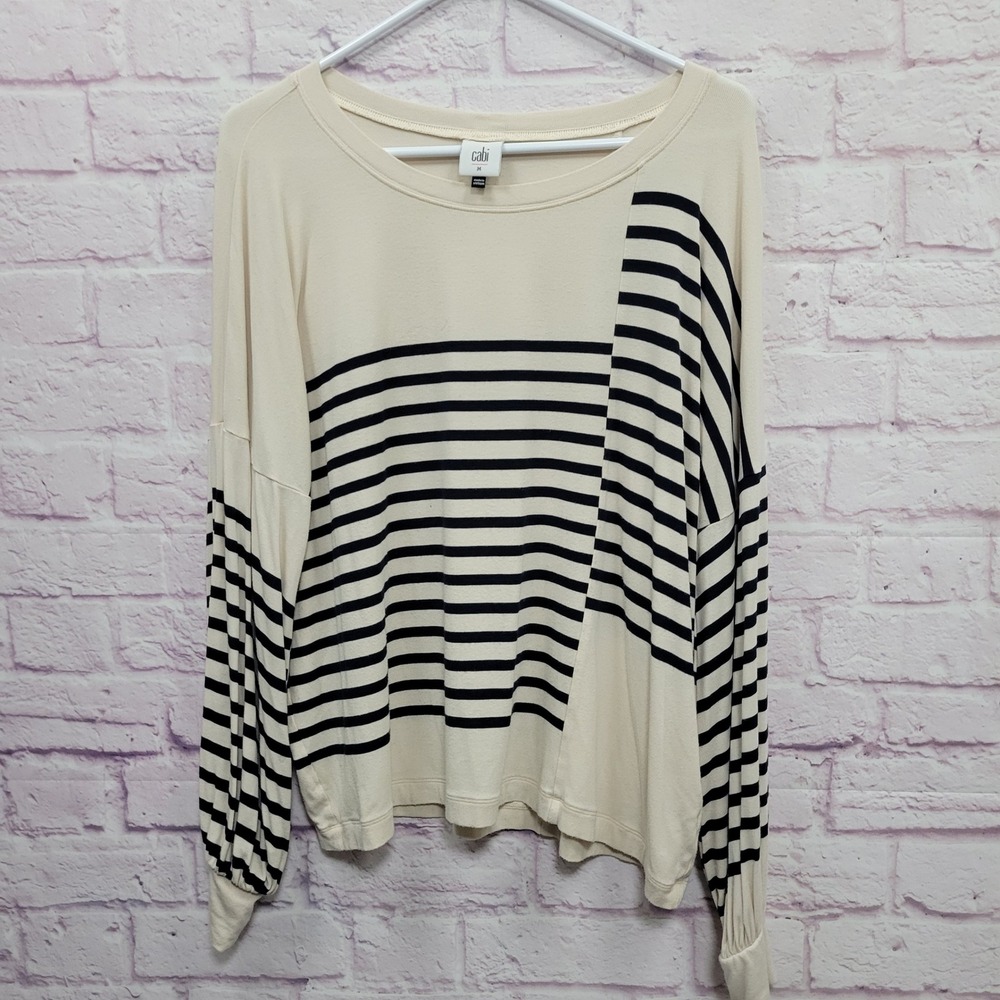 Cabi Cream Navy Striped Knit Oversized Shirt Womens‎ M Minimalist Artsy Chic